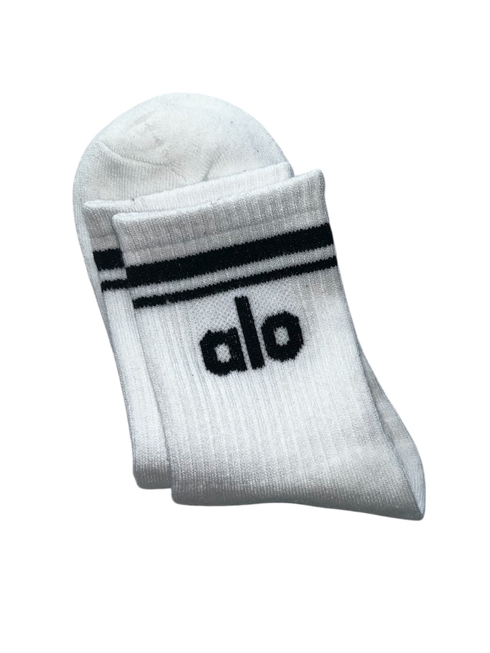 Alo White Crew Socks with Black Logo